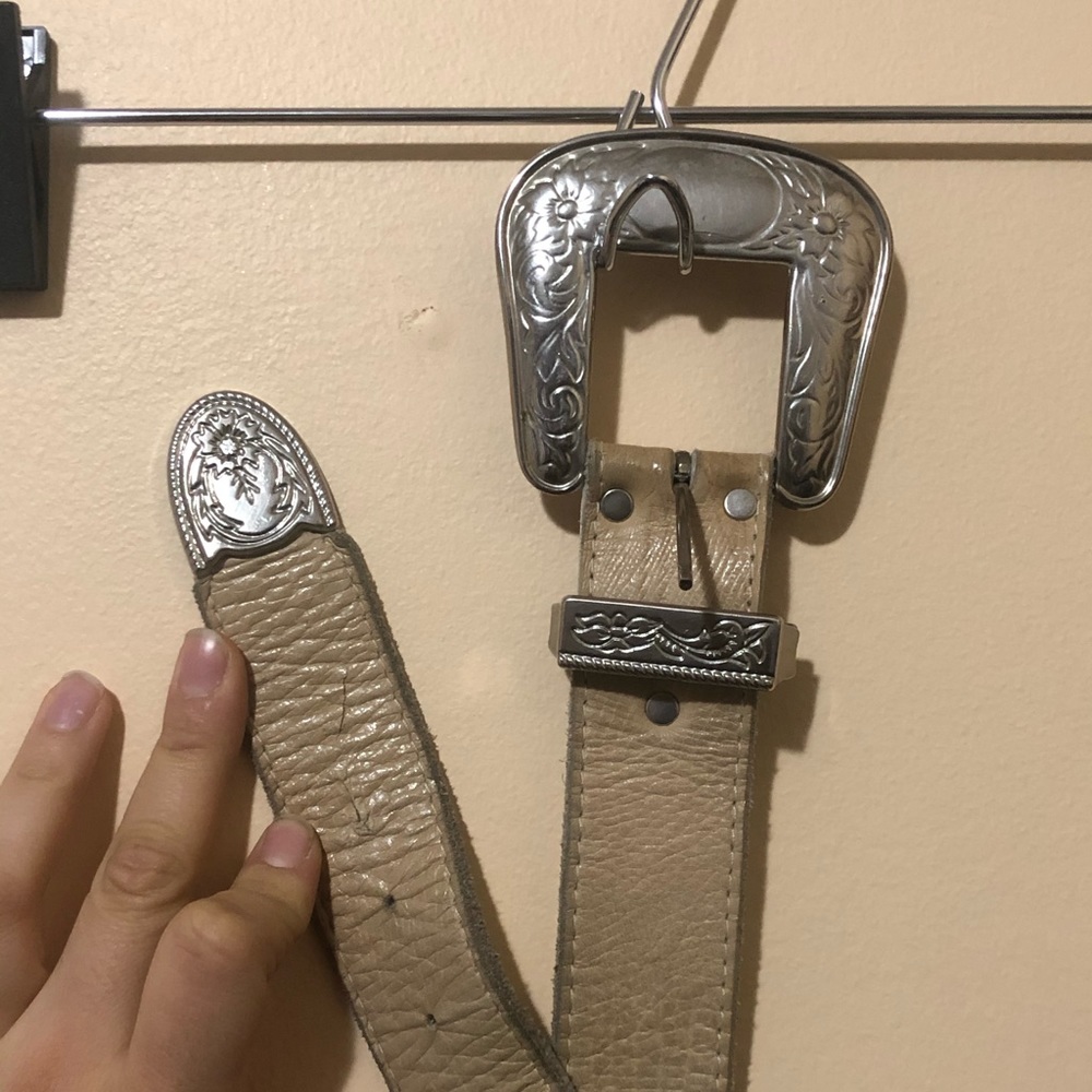 Tan leather and silver detail western belt